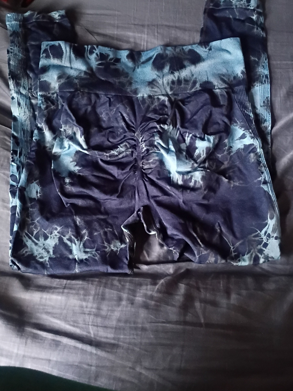 Blue Tie-Dye Workout Leggings with Stretch Waistband